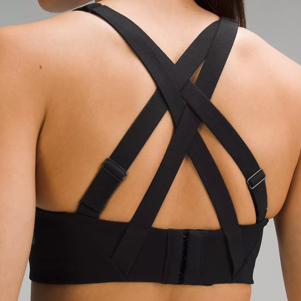 Lululemon 36C Logo Energy Bra High Support Racerback Strappy Molded Cups Black